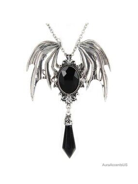 Gothic Bat Crystal Pendant Necklace Metal Cosplay Jewelry